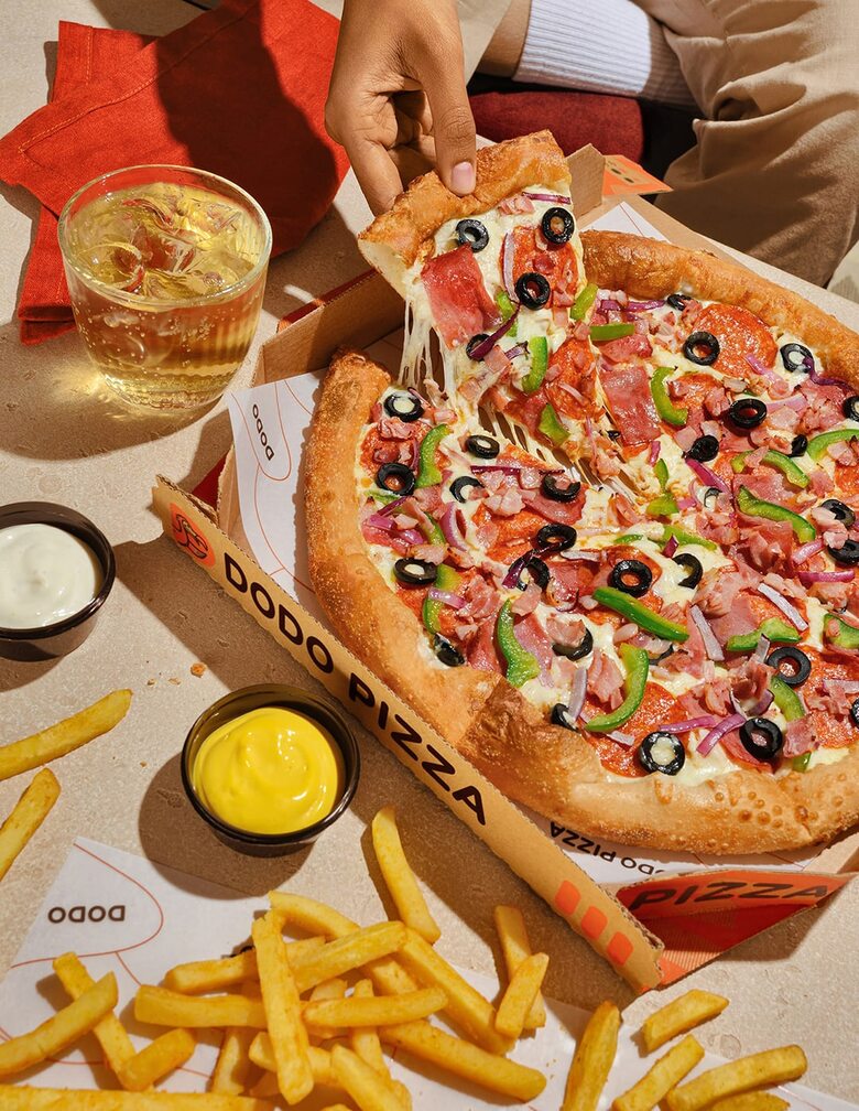 Pizza on picnic table